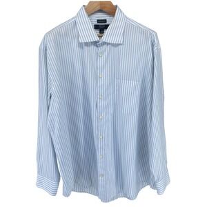 NWOT Pronto Uomo Platinum Dress Shirt 19 34/35 Blue White Stripe Egyptian Cotton